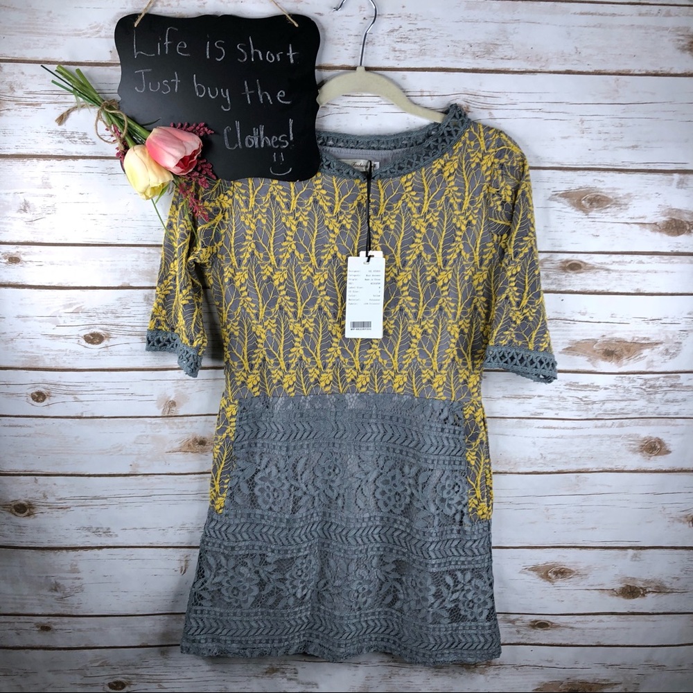 Stylewe floral lace short sleeve pockets mini dres - Picture 1 of 8